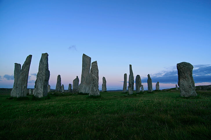 grønn, gresset, Highland, steiner, stein, monument, blå
