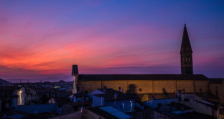 naplemente, Olaszország, Skyline, piros, narancs, Sky, város