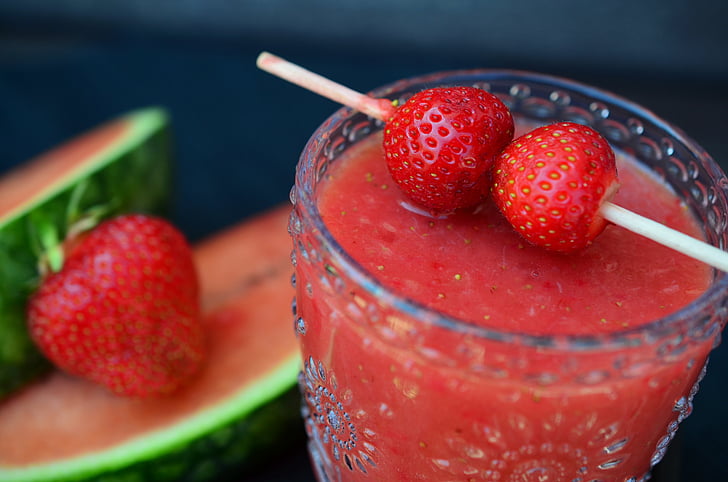 smoothie, watermelon, strawberries, fruit, healthy, delicious, vitamins