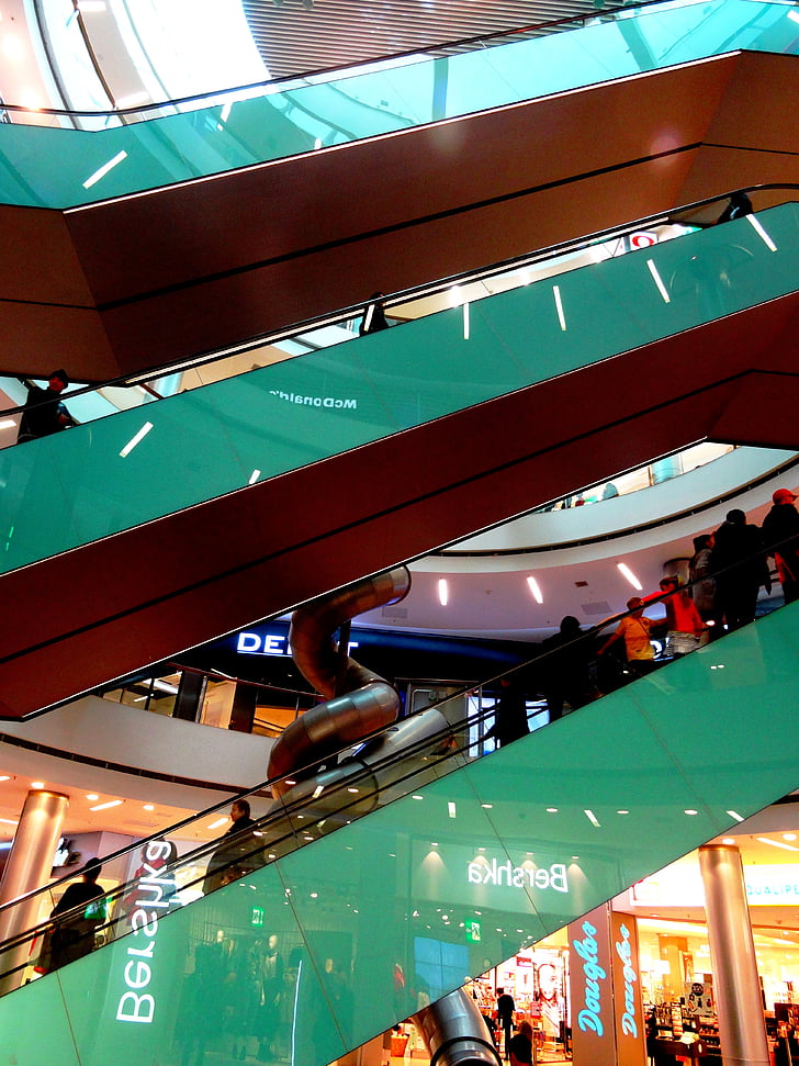 escaliers, centre commercial, escalator, Shopping, architecture, bâtiment, ville