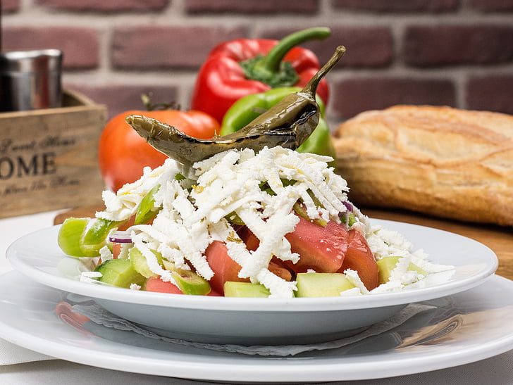 Bungari truyền thống salad, Bulgaria, Salad, cà chua, dưa chuột, pho mát, truyền thống
