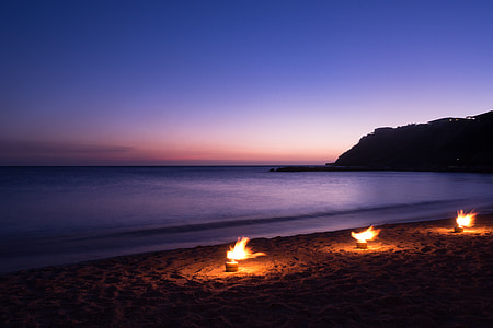 Bleu Lagune, Curacao, Abendsonne, Strand, 'Nabend, Feuer, Meer
