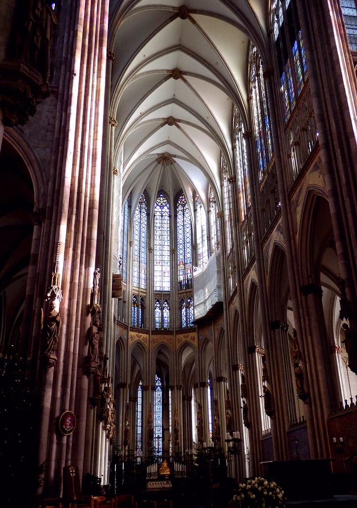 Kölni katedraal, gooti, Reini jõel Kölnis, arhitektuur, koori, kirik, valgus