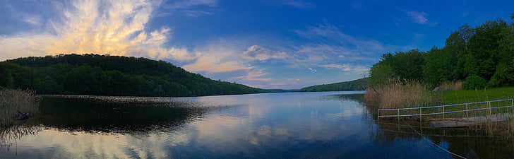 obloha, Západ slunce, jezero, Hora, voda, Příroda, krajina