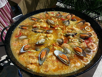 paella valencienne, paella, paella espagnole, feu, Espagne, alimentaire, riz