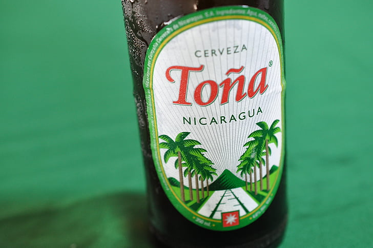 Stäng, Foto, tona, cerveza, Nicaragua, öl, grön