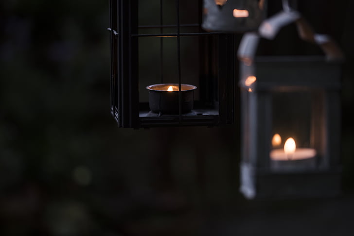 selective, focus, photography, two, gray, black, tealight