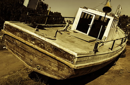 barco, antiguo, abandonado, de años, resistido, retiro, jubilación