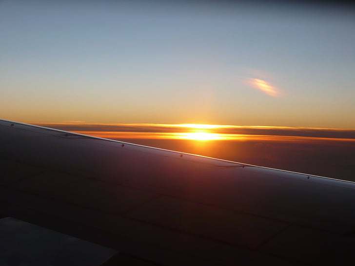 avion, coucher de soleil, Jet, Sky, aile, arrivée, silhouette