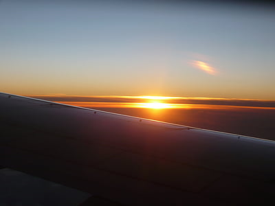 letadla, Západ slunce, Jet, obloha, křídlo, Příjezd, silueta