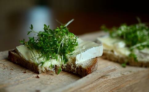 cress, herbs, cheese bread, bread, bread covering, wreak, enjoy
