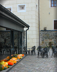 castle, courtyard, old town, autumn, pumpkin, hokkaido, orange
