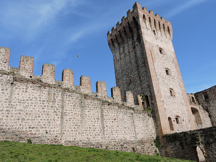 Castle, Torre, középkori falak, erődítmény, Sky, este, Olaszország