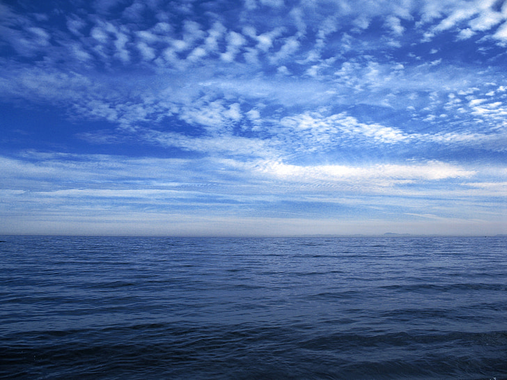 mar, azul, nuvens, céu, Horizon