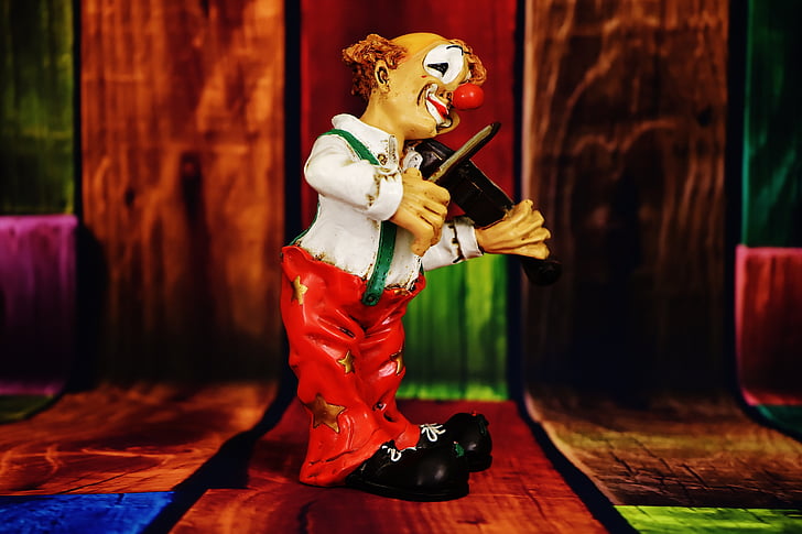 clown, figure, funny, violin, play, cheerful, music