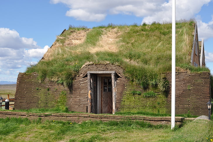 Torfhaus, tetto in erba, Islanda, capanna, costruzione