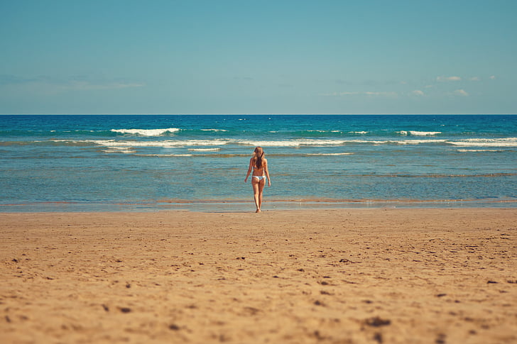 Beach, bikini, kék, Horizon, idilli, sziget, szabadidő