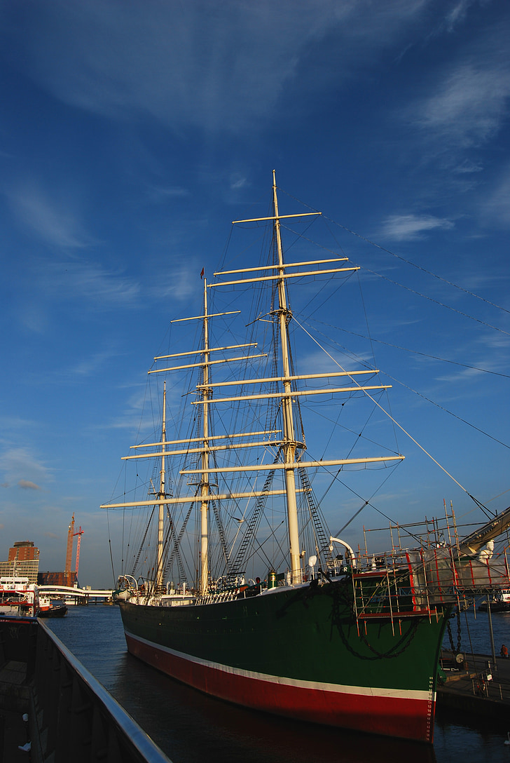 Aqua, zeilschip, Elbe, Hamburg, schip, schip masten, masten