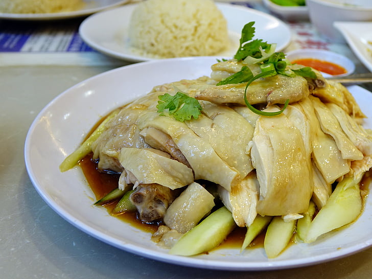 kylling ris, 白斩鸡, mad, asiatiske, kylling, køkken, sauce