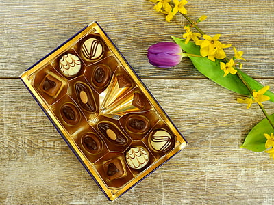 šokoladiniai saldainiai, Šokoladas, tulpė, gėlė, žiedų, žydėti, pavasarį
