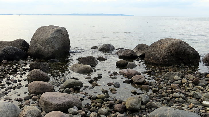 Plaża, wody, małże, kamienie, Wybrzeże, Morza Bałtyckiego, fala
