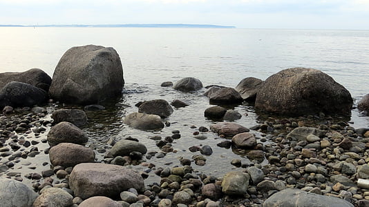 плаж, вода, миди, камъни, крайбрежие, Балтийско море, вълна