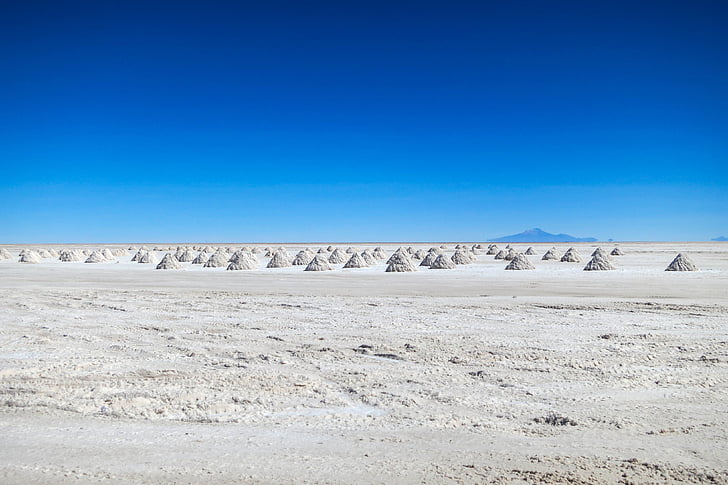 cinza, deserto, Salar de Uyuni Flats, Bolívia, natureza, azul, céu claro