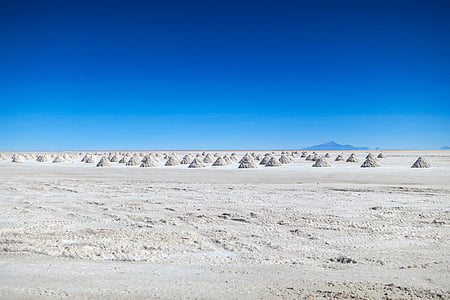 grå, öken, Uyuni Salt Flats, Bolivia, naturen, blå, klara himlen
