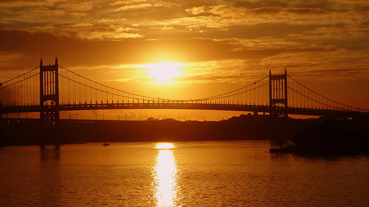 Закат, Нью-Йорк, Бруклинский мост, Вечер, США, известное место, Мост - мужчина сделал структура