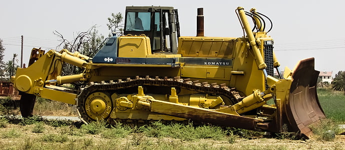 bulldozer, yellow, machine, heavy, equipment, machinery