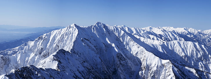 montagne d’hiver, Kashima yarigatake, Alpes du Nord, mars, s’élever de montagne, paysage, bleu