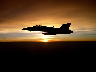 Jet, sõjalise, siluett, Flying, Sunset, võitleja, lennuk