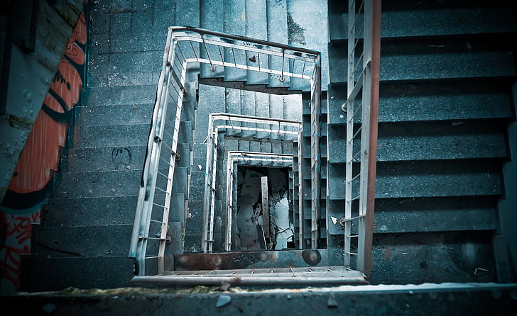 lost places, factory, old, lapsed, building, stairs, staircase