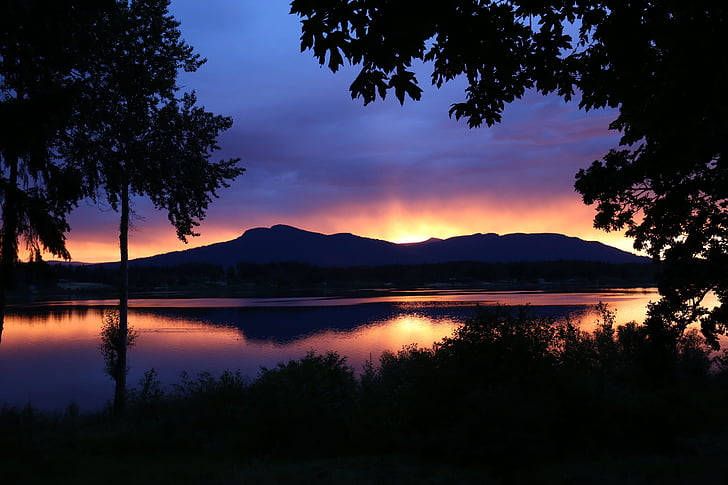 Mountain, Sunset, søen, landskab, naturlige, aften, British columbia