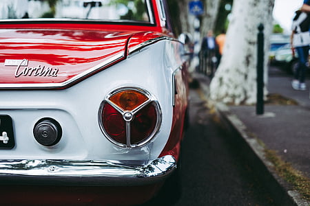 white, red, cortina, car, automobile, vehicle, transportation