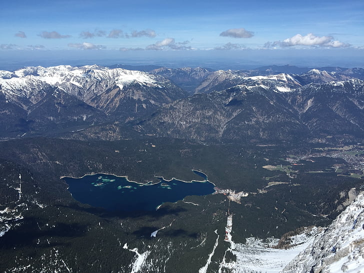 alps, lake, mountain, blue, sky, water, nature