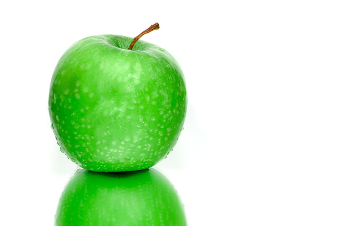 apple, green, reflection, food, fruit, healthy, white