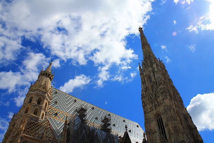 Виена, небе, Църква, Австрия, Dom, Катедралата Свети Стефан, Църквата steeples