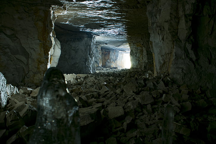 gallery, cave, light, stones, ice, cold, cube