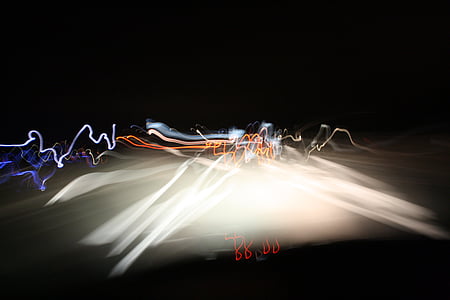 autostrada, notte, luci, fuori fuoco, bokeh, vacilla, sentiero di luce
