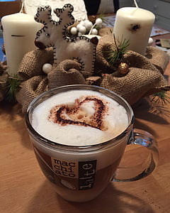 kaffe, cappuccino, Advent, romantisk, atmosfære, stearinlys