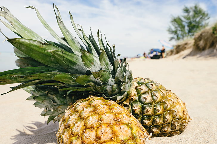 pineapple, sand, beach, summertime, summer, summer vibes, fruit