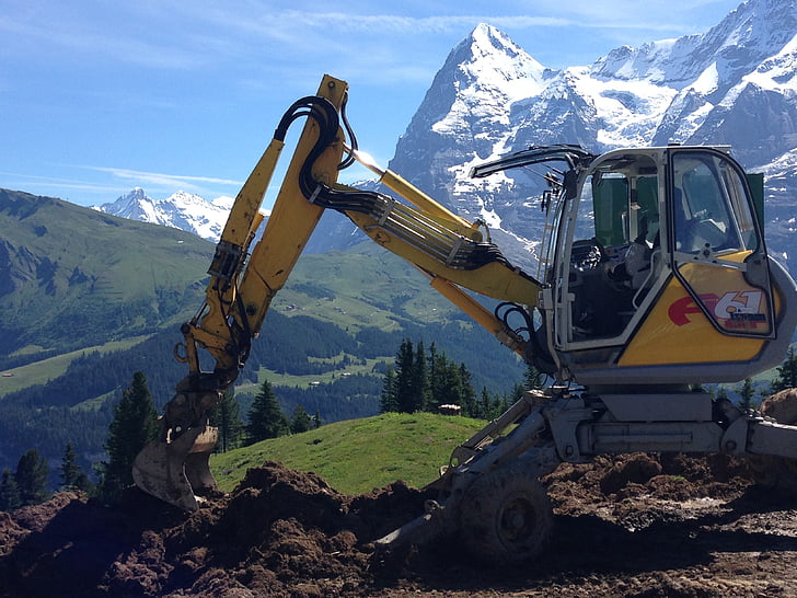 escavadora, Alpes, construção, máquina, equipamentos, Digger, máquinas