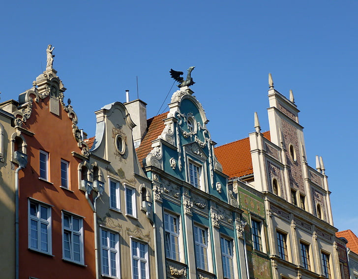 Gdańsk, gamla stan, stugor, fasad, prydnad, arkitektur, byggnad