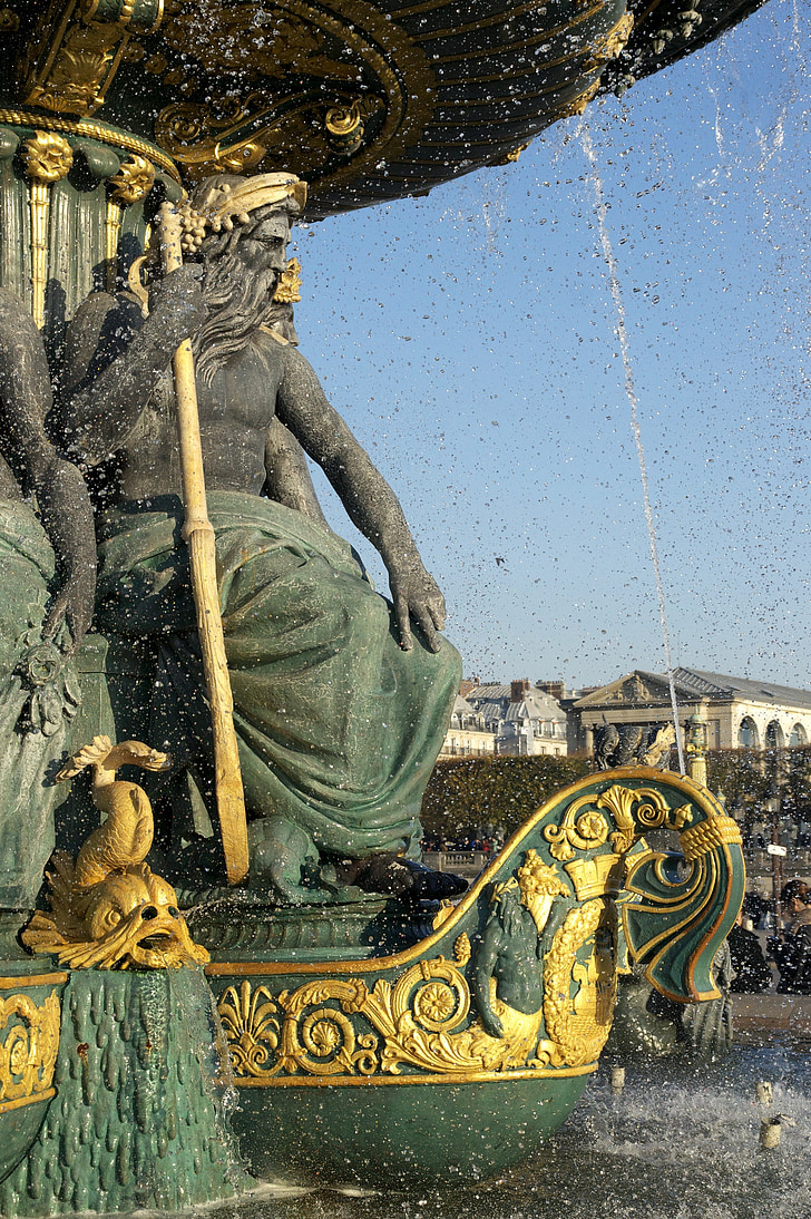 fontein, Place de la concorde, Parijs, waterspelen, Fontaine des mers