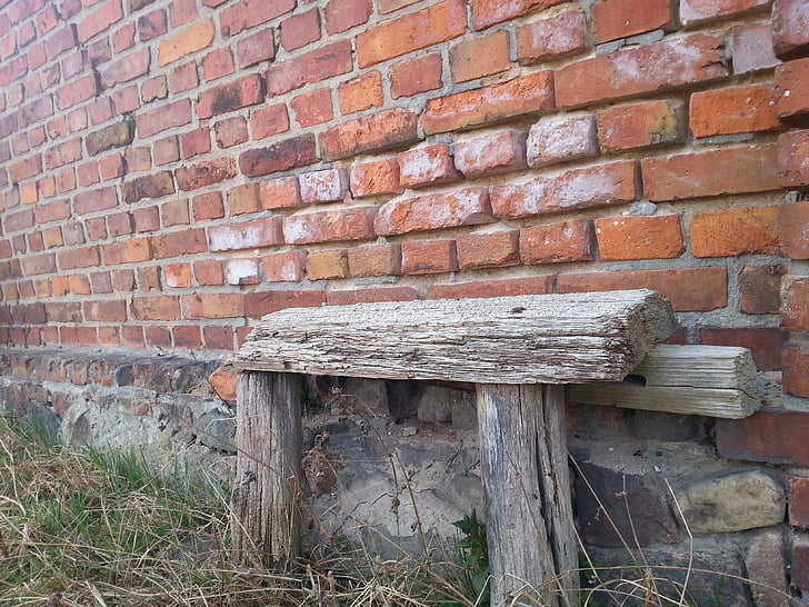 bench, old, brick, village, loneliness, wooden, wood - Material