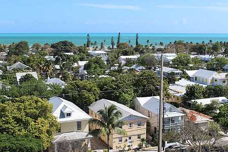 Key west, Lihat dari mercusuar, Florida, pohon palem, arsitektur, bangunan, Desain arsitektur