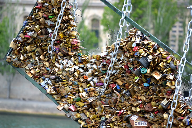 ổ khóa tình yêu, ổ khóa của tình yêu, Paris ổ khóa, khóa, ổ khóa, biểu tượng, lãng mạn