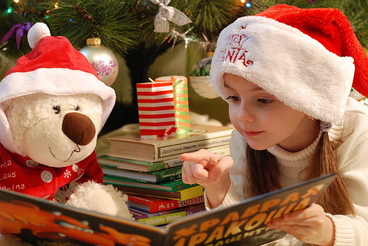 ljus, Flicka, Santa claus, berättelse, bok, Holiday, läsning