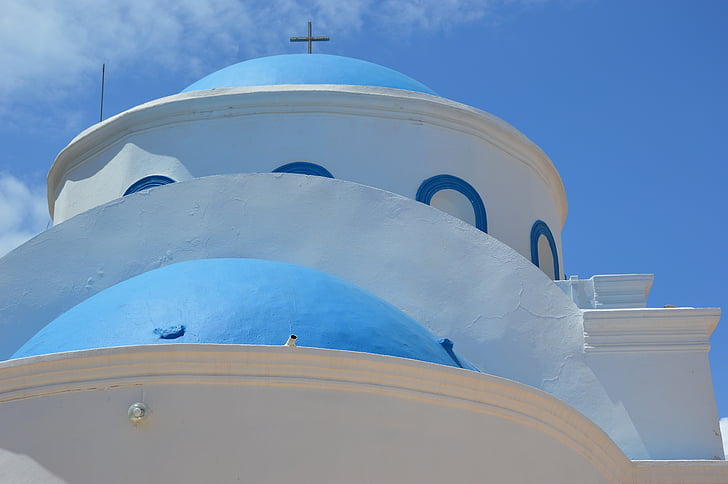교회, kos, 그리스, 블루, 하얀, 아키텍처, 문화